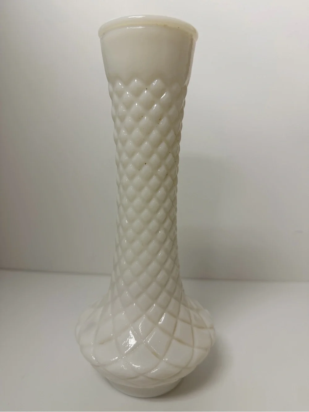 Milk Glass Diamond-Pattern Bud Vase - White